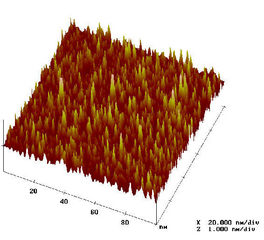 Thisisan100nmx100nmAtomicForceMicroscopeimageofOsmiumspontaneouslydepositedonPt111Depositiontime60secOsmiumcoverage015monolayersImageacquiredontheAFMintheMicroscopySuite